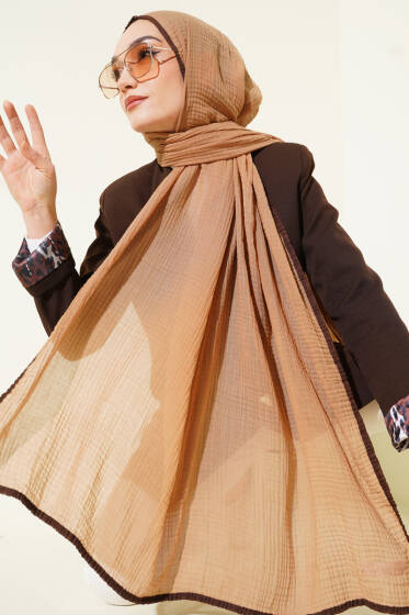 Biyeli Müslin Şal Camel - Başörtüsü