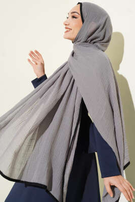 Biyeli Müslin Şal Gri - Başörtüsü