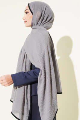 Biyeli Müslin Şal Gri - Başörtüsü