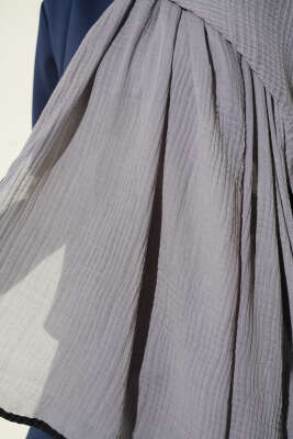 Biyeli Müslin Şal Gri - Başörtüsü