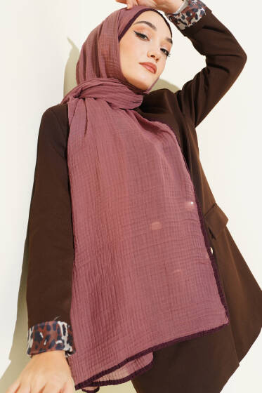 Biyeli Müslin Şal Gül Kurusu - Başörtüsü