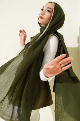 Biyeli Müslin Şal Haki - Başörtüsü