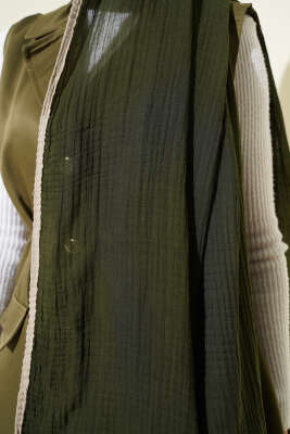 Biyeli Müslin Şal Haki - Başörtüsü