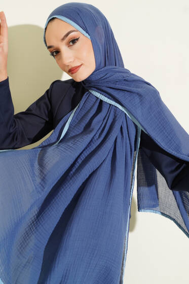 Biyeli Müslin Şal İndigo - Başörtüsü