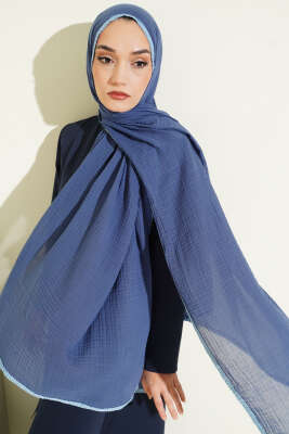 Biyeli Müslin Şal İndigo - Başörtüsü