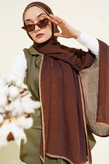 Biyeli Müslin Şal Kahve - Başörtüsü
