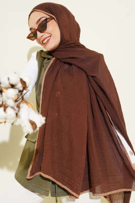 Biyeli Müslin Şal Kahve - Başörtüsü