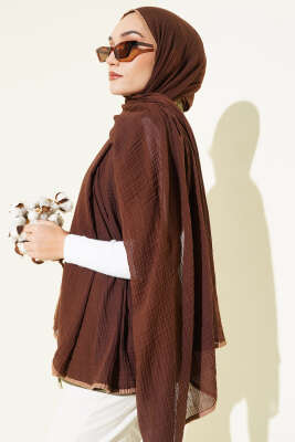 Biyeli Müslin Şal Kahve - Başörtüsü
