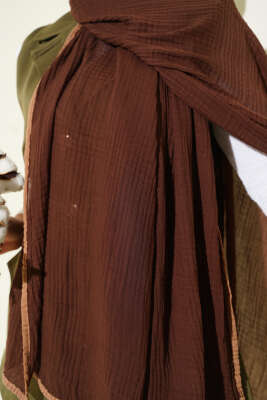 Biyeli Müslin Şal Kahve - Başörtüsü