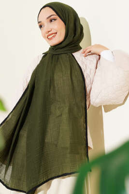 Biyeli Müslin Şal Kamuflaj Yeşili - Başörtüsü