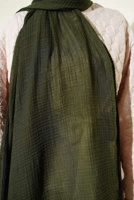 Biyeli Müslin Şal Kamuflaj Yeşili - Başörtüsü