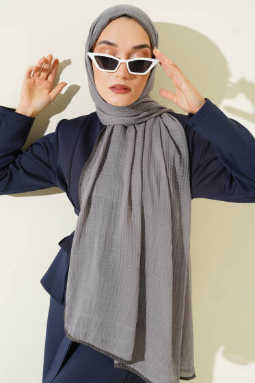 Biyeli Müslin Şal Kayrak Grisi - Başörtüsü