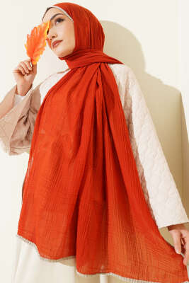 Biyeli Müslin Şal Kiremit - Başörtüsü