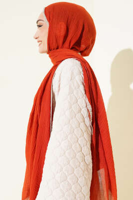 Biyeli Müslin Şal Kiremit - Başörtüsü
