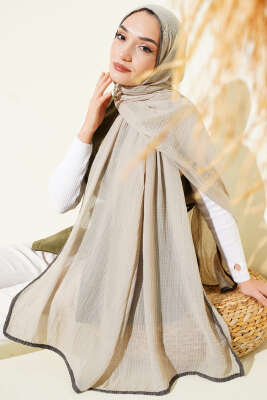 Biyeli Müslin Şal Kum Bej - Başörtüsü