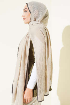 Biyeli Müslin Şal Kum Bej - Başörtüsü