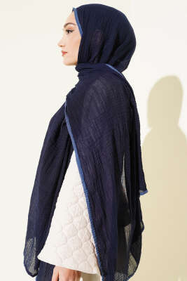 Biyeli Müslin Şal Lacivert - Başörtüsü