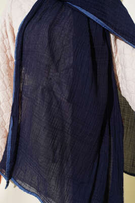 Biyeli Müslin Şal Lacivert - Başörtüsü