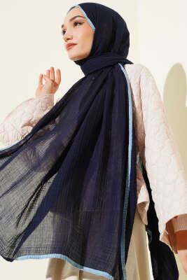 Biyeli Müslin Şal Lacivert Mavi - ASSE BONE