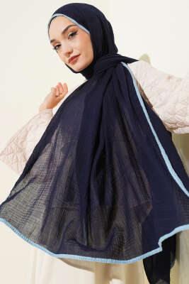 Biyeli Müslin Şal Lacivert Mavi - Başörtüsü