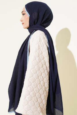 Biyeli Müslin Şal Lacivert Mavi - Başörtüsü
