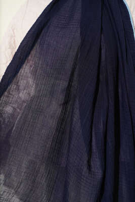 Biyeli Müslin Şal Lacivert Mavi - Başörtüsü