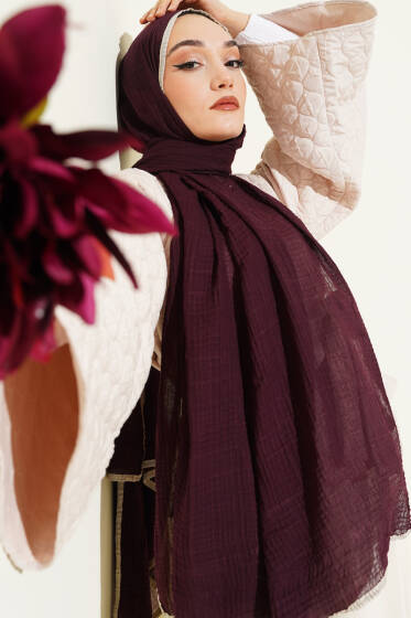 Biyeli Müslin Şal Mürdüm - Başörtüsü