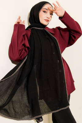 Biyeli Müslin Şal Siyah - Başörtüsü