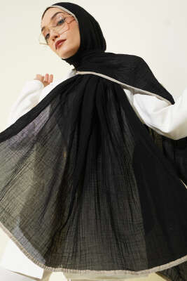 Biyeli Müslin Şal Siyah Bej 