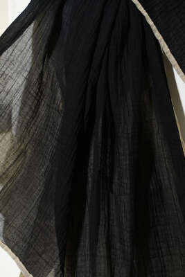 Biyeli Müslin Şal Siyah Bej - Başörtüsü