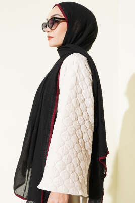 Biyeli Müslin Şal Siyah Bordo - Başörtüsü