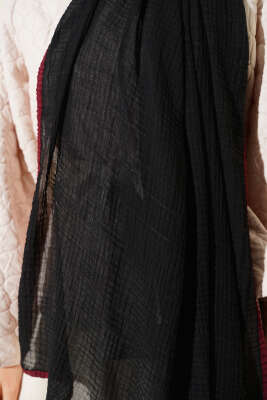 Biyeli Müslin Şal Siyah Bordo - Başörtüsü