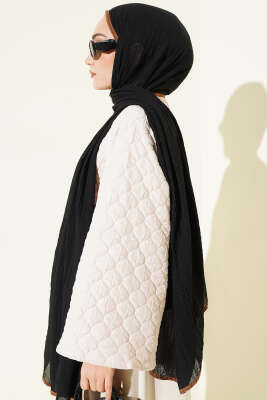 Biyeli Müslin Şal Siyah Camel - Başörtüsü