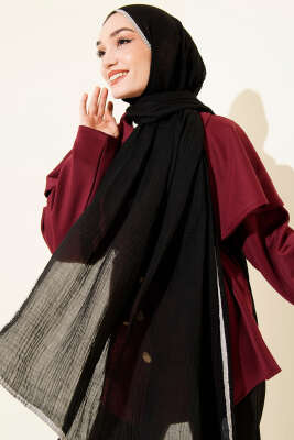 Biyeli Müslin Şal Siyah Gri - ASSE BONE