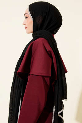 Biyeli Müslin Şal Siyah Gri - Başörtüsü