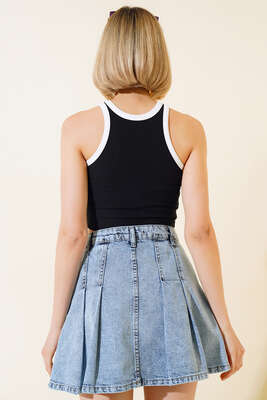 Biyeli Önü Nakışlı Crop Siyah - Kadın Giyim Modelleri