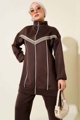 Biyeli Şeritli Scuba İkili Takım Kahve - İkili Takım