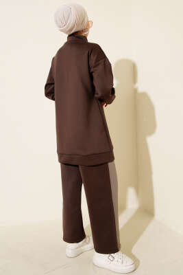 Biyeli Şeritli Scuba İkili Takım Kahve - İkili Takım