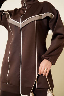 Biyeli Şeritli Scuba İkili Takım Kahve - İkili Takım