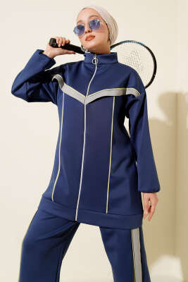 Biyeli Şeritli Scuba İkili Takım Lacivert - Scuba Ürünler