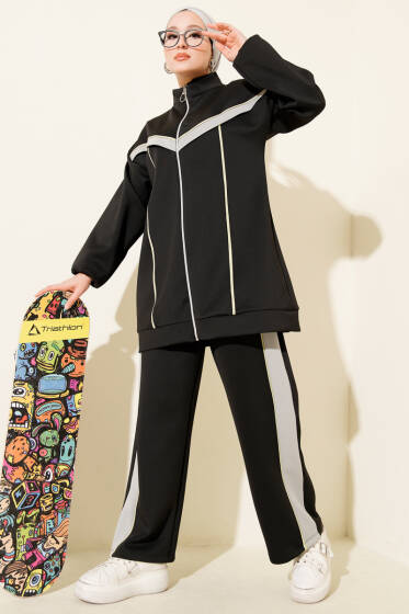 Biyeli Şeritli Scuba İkili Takım Siyah - İkili Takım