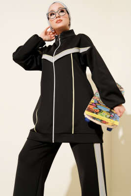 Biyeli Şeritli Scuba İkili Takım Siyah - İkili Takım