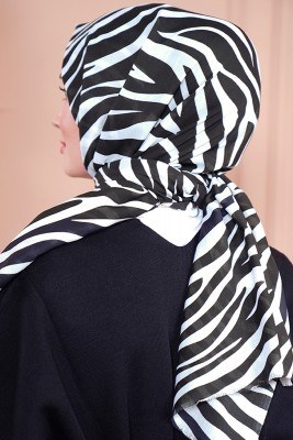 Black White Serisi Zebra Desen Siyah Şal - Thumbnail