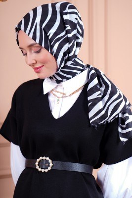 Black White Serisi Zebra Desen Siyah Şal - Black&White