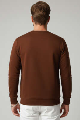 Blok Renkli Selanik Erkek Sweatshirt Kiremit - Erkek Sweatshirt