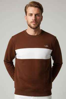 Blok Renkli Selanik Erkek Sweatshirt Kiremit - BESSE