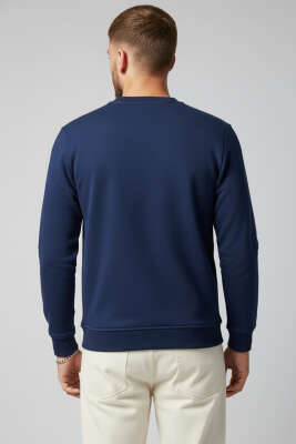 Blok Renkli Selanik Erkek Sweatshirt Lacivert - Erkek Sweatshirt