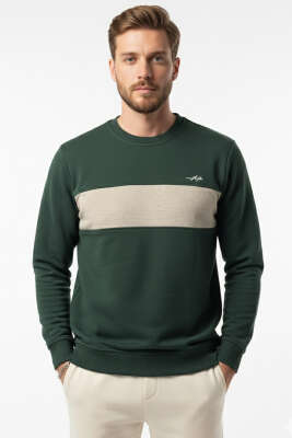 Blok Renkli Selanik Erkek Sweatshirt Nefti - BESSE