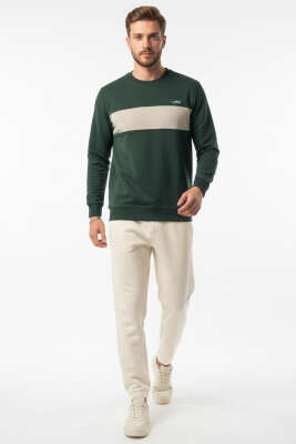 Blok Renkli Selanik Erkek Sweatshirt Nefti - Erkek Sweatshirt