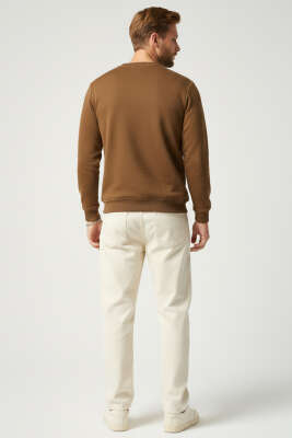 Blok Renkli Selanik Erkek Sweatshirt Taba - Erkek Sweatshirt